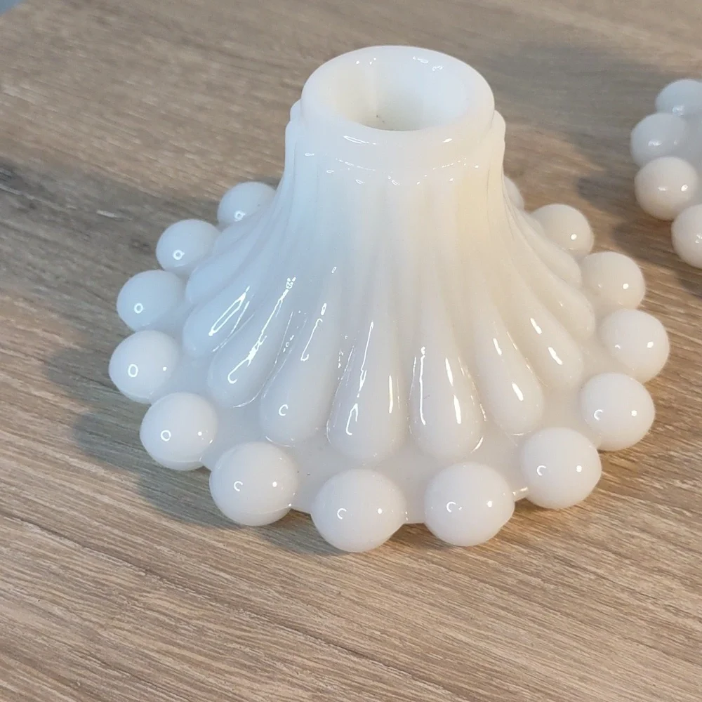 Hobnail Teardrop Milk Glass Candle Holders Vintage
